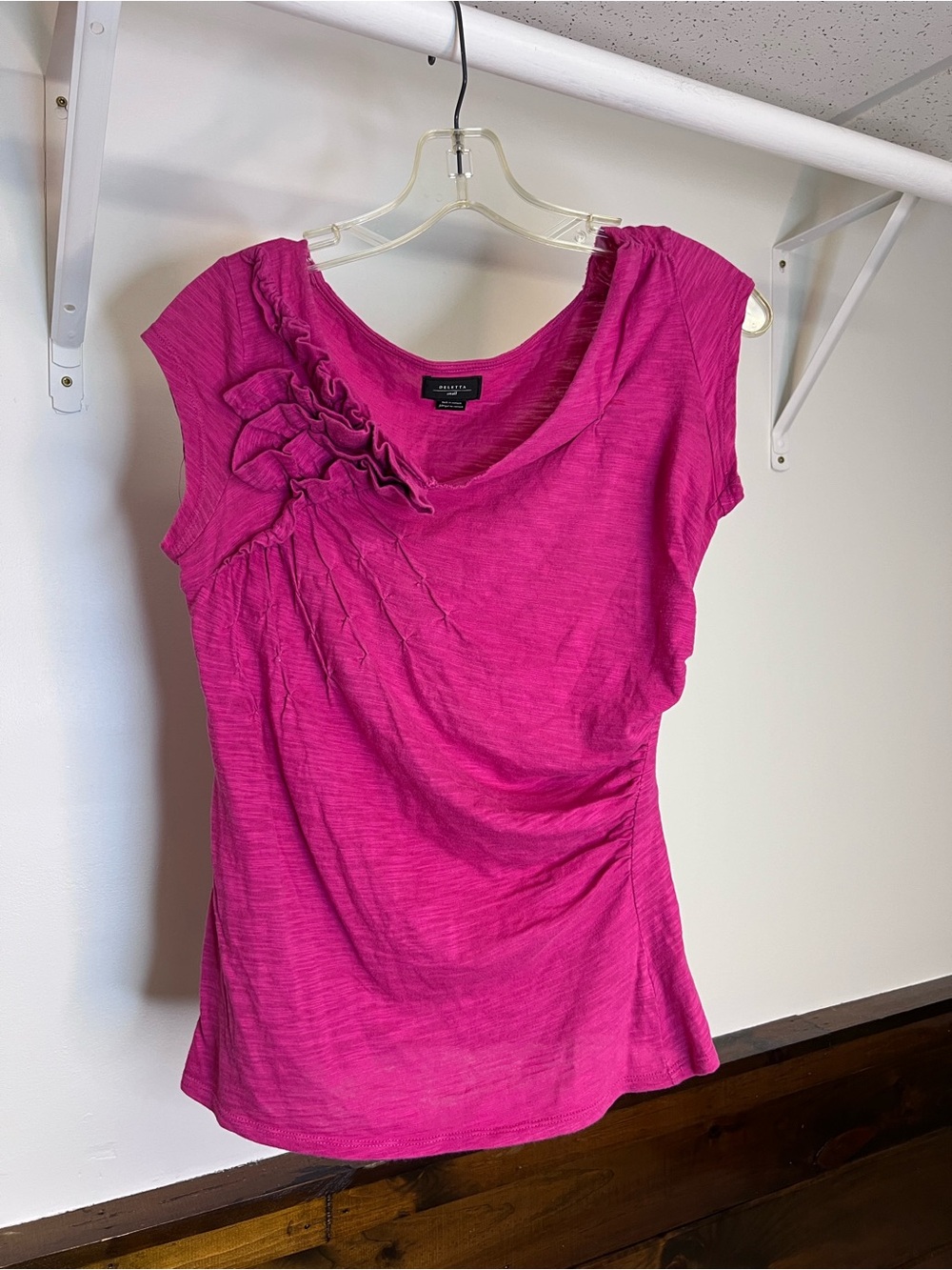 Anthropologie Deletta Pink Ruffle Detail Cap Sleeve Top- S